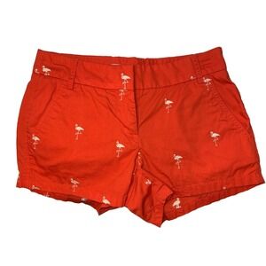 J Crew Shorts Women 00 Flamingo Chino Embroidered 3" Orange Red Preppy 28"w